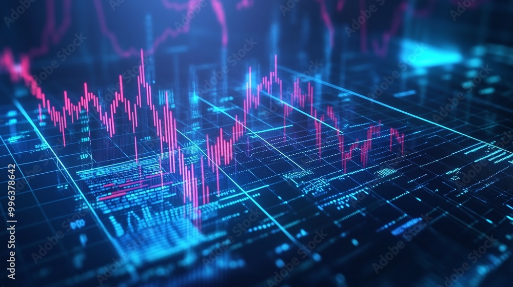 Poster abstract financial data visualization with colorful graphs and metrics for market analysis on a digi