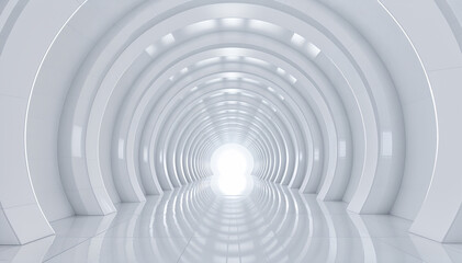 Obraz premium White corridor tunnel in spaceship or future building