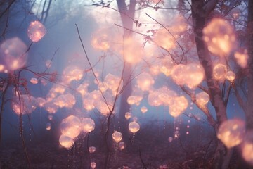 Fototapeta premium Forest fairy lights land outdoors woodland.