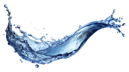 A wave of liquid water, a splash of a transparent blue stream, a vortex or spill, pouring water. Whirlpool of cold water or carbonated drink with a flow wave. Isolated on a transparent background.