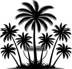 Create a Plam tree vector silhouette with white background