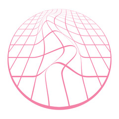 Distorted grid surface màu hồng. Mesh warp texture. Futuristic net with convex effect. Geometric deformation. Gravity phenomenon. Vector graphic illustration
