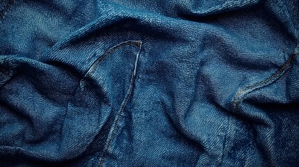 Flat Blue Denim Textile with Visible Creases and Ample Copy Space for Branding or Advertising