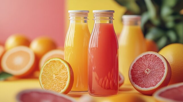 Bottles of orange and grapefruit juice