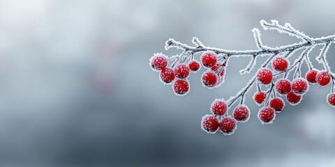 Close-up of red berries covered in frost on a winter morning, Ai Generation