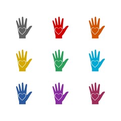 Obraz premium Heart on hand icon isolated on white background. Set icons colorful