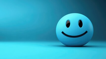 Melancholic blue smiley face on a matching blue backdrop with ample empty space