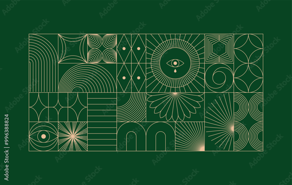 Poster Vector minimal geometric illustrations set - trendy abstract aesthetic linear compositions, prints, frames and graphic design elements