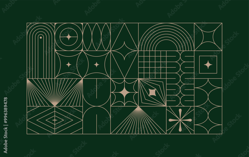 Poster Vector minimal geometric illustrations set - trendy abstract aesthetic linear compositions, prints, frames and graphic design elements