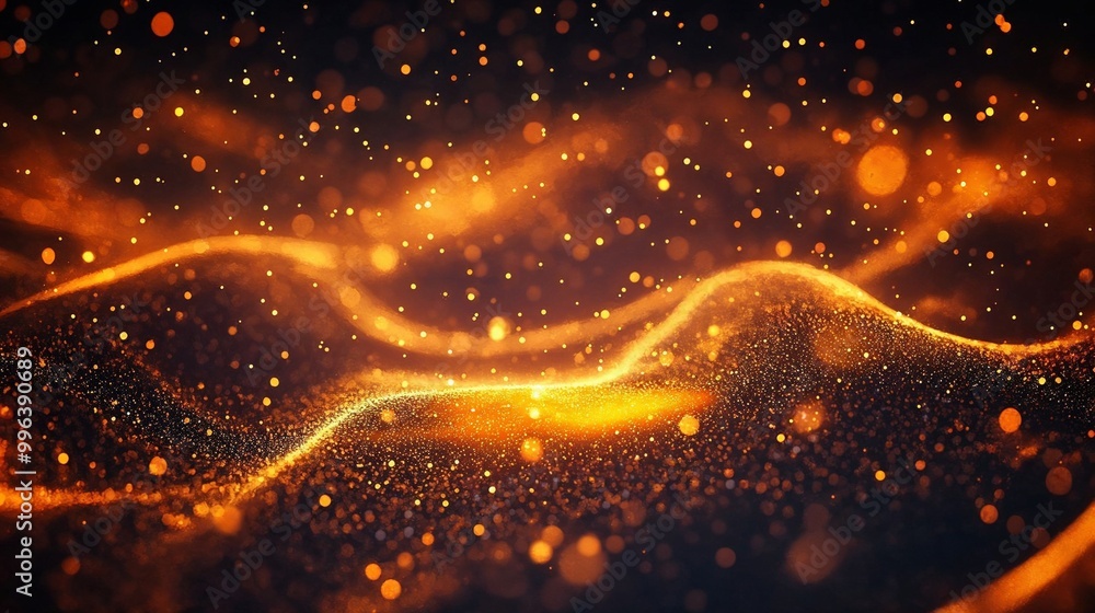 Aufkleber sparkling abstract background with golden waves and shimmering particles