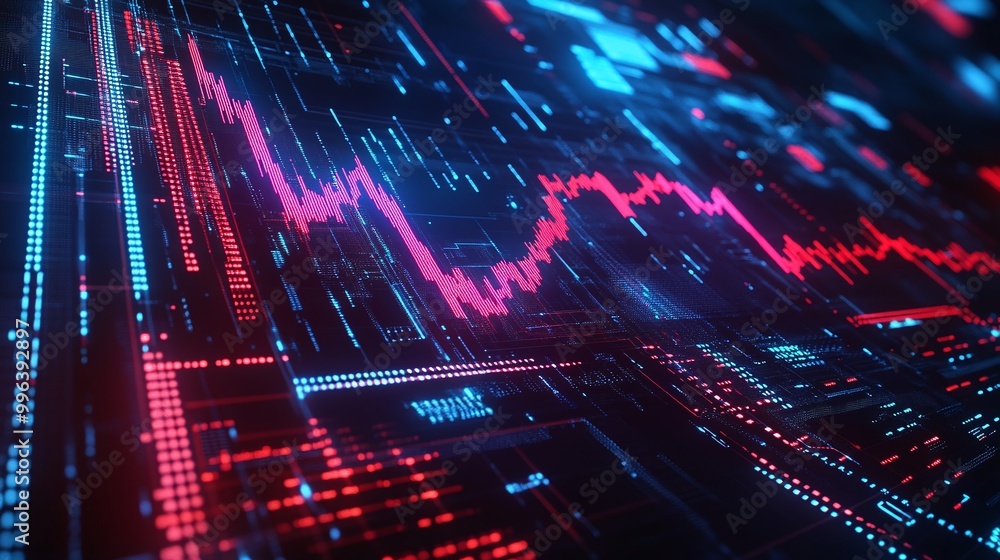 Poster abstract visual of digital data patterns and analytics in vibrant colors.