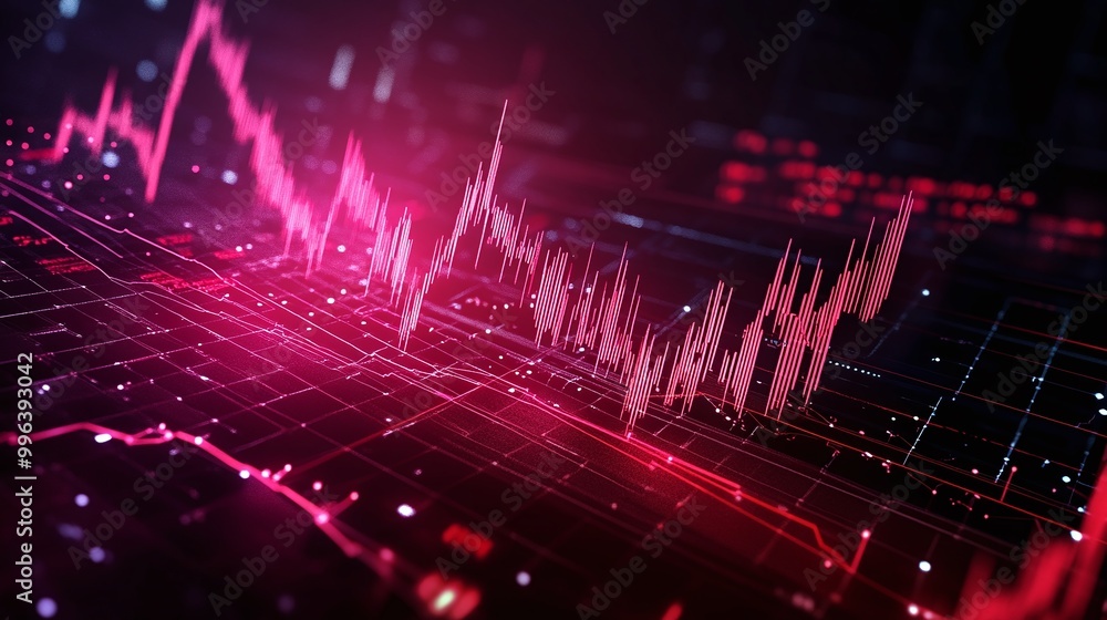Aufkleber abstract visualization of a financial data chart with vibrant pink lines and digital elements agains