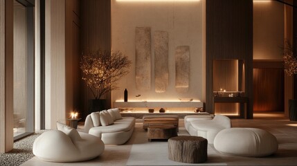 Chic interior design showcasing refined decor plush textures and contemporary lighting that elevates the tranquil ambiance