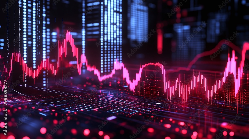 Poster abstract visualization of data analysis with dynamic waveforms and vibrant colors.