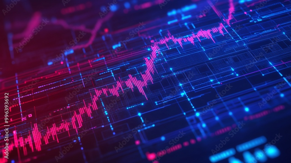 Poster abstract visualization of data with vibrant colors and dynamic lines illustrating growth and trends 