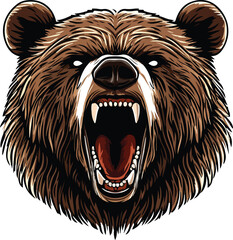 Angry Grizzly Brown Bear Head Vector Illustration