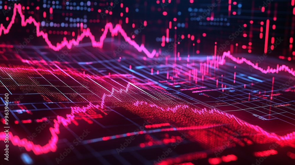 Aufkleber abstract visualization of financial data with pink and blue graphs on a digital screen, representing