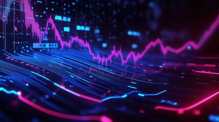 Colorful data visualization showing market trends and analytics in a digital interface.