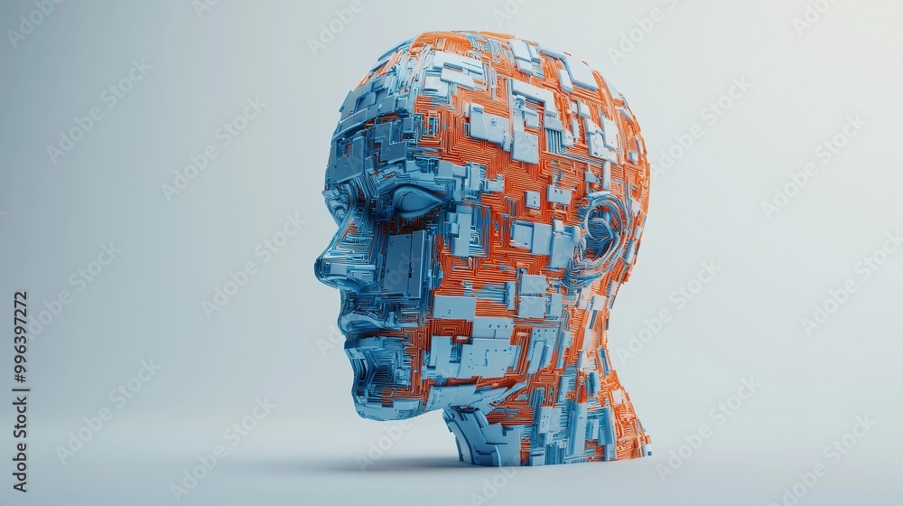 Poster a realistic design of a head with a circuit board inside. a concept of engineering. a concept of a c