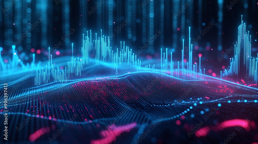 Aufkleber colorful digital wave with blue and pink lines representing data flow and analytics.