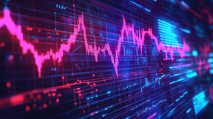 Fototapeta premium Colorful digital waveform against a dark background, representing sound or data signals in a modern, abstract style.