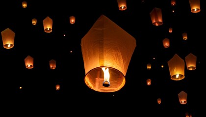 Image of flying lanterns on a black background