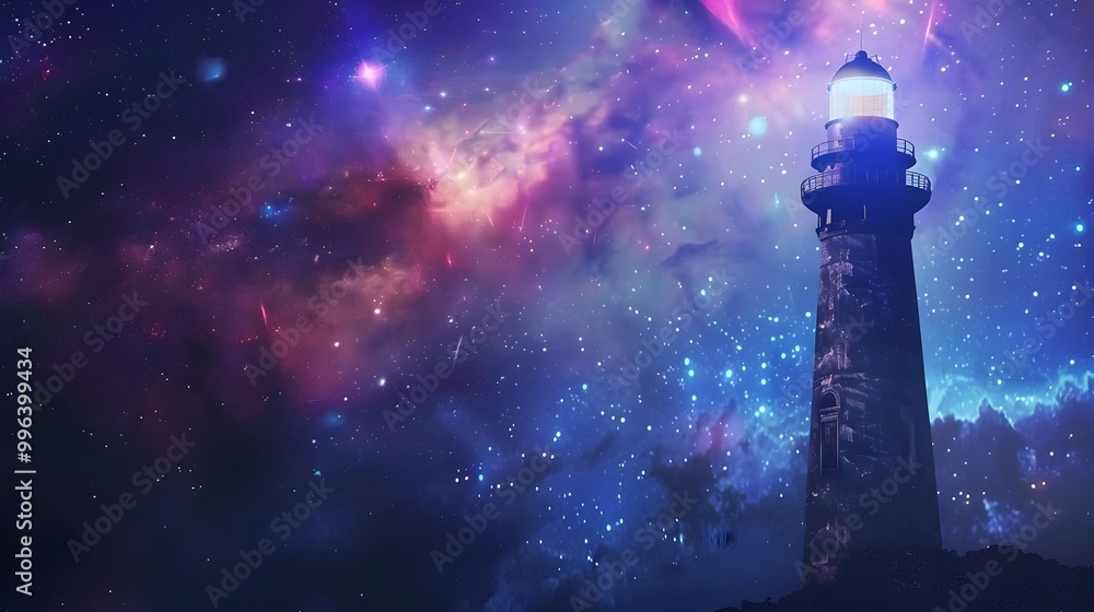 Poster cosmic lighthouse transmitting interstellar communication signals across the universe