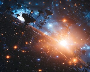 Expansive Interstellar Communication Network of Interconnected Satellites in Cosmic Space