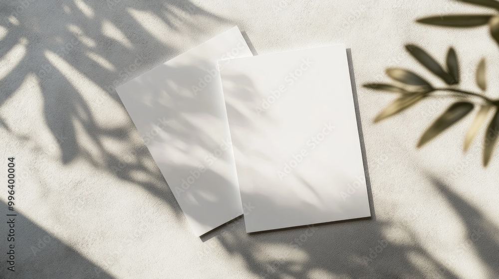 Poster two blank white rectangular poster mockups stacked with soft shadows on a neutral light gray concret