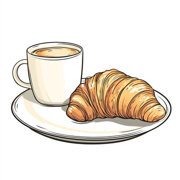 coffee cup croissant plate breakfast clip art preview