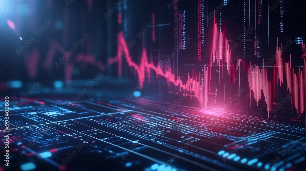 Poster digital data visualization with graphs and charts in vibrant colors. high-tech interface design for 