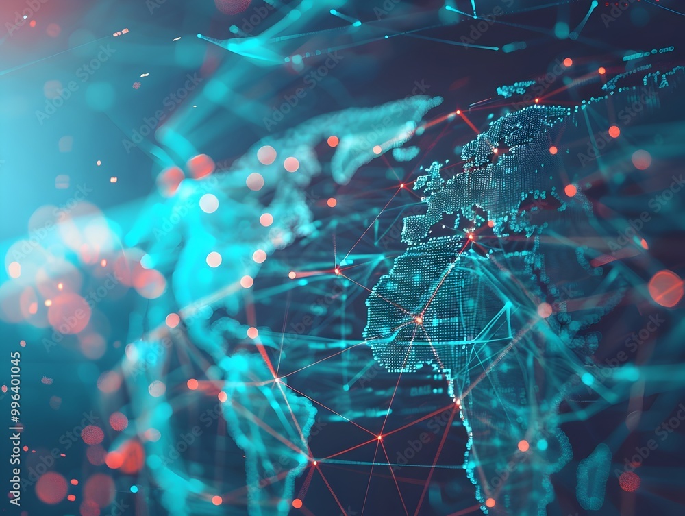 Aufkleber futuristic holographic quantum network interface visualizing global connectivity and communication
