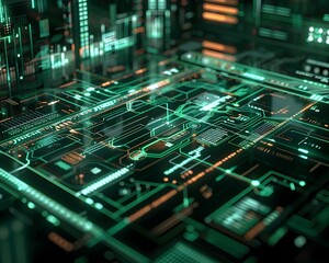 Futuristic Quantum Computer Terminal with Holographic Data Projections and Complex Calculations