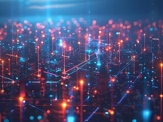 Obraz premium Quantum Internet Cityscape with Glowing Network Nodes and High Speed Connections