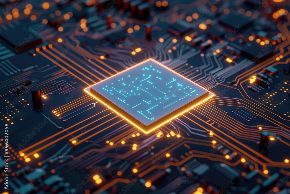 Poster close-up view of an electronic circuit board with various components and wires