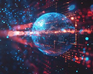 Futuristic Holographic Quantum Internet Service Advertisement Showcasing Instant Data Transfer and Security