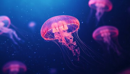 Colorful jellyfish swimming gracefully in ocean waters.