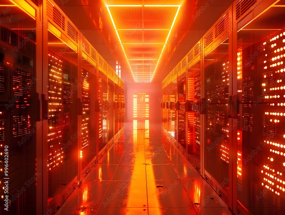 Poster quantum internet server room with entangled photon generators showcasing backbone of future communic