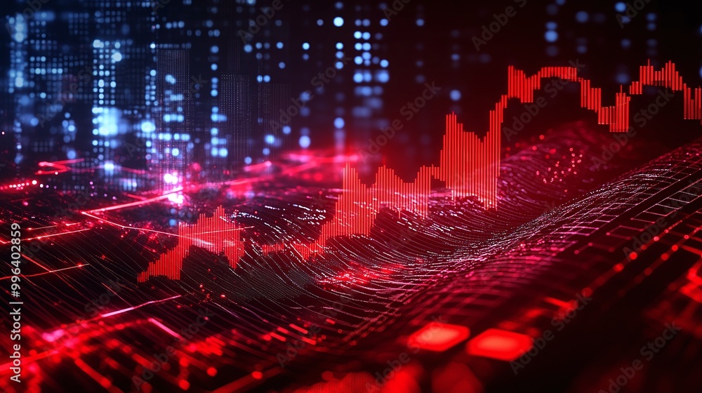 Poster digital finance graph and data visualization on a futuristic interface.