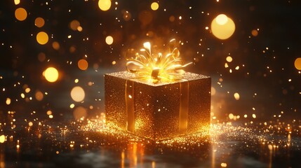 Obraz premium Ignited gift surrounded by sparkling background for festive celebrations