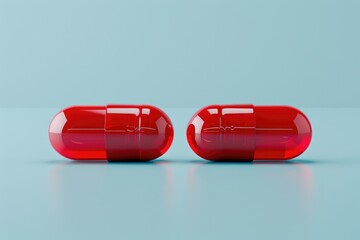 A pair of bright red pills sit on a table, waiting for use