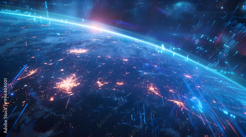 Poster quantum internet server hosting futuristic mmorpg with global real time participation and communicat