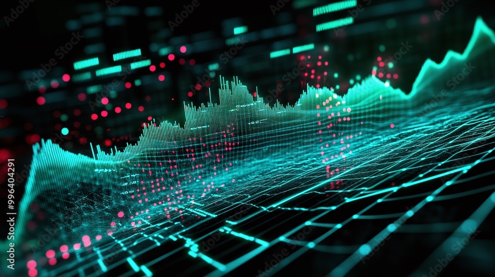 Poster digital financial graph visualization showcasing dynamic data trends and analytics in a modern tech 