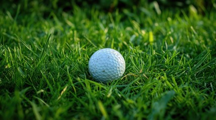 Golf ball resting on green grass in a summer outdoor setting capturing the essence of recreational play