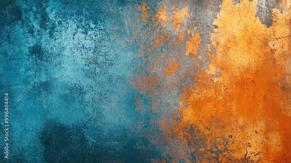 Poster rustic abstract background with grunge textures in blue and orange hues featuring weathered stone an