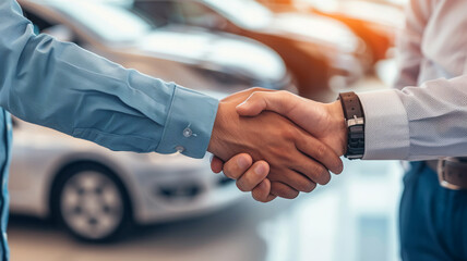Lease rental car sell buy new car Salesman and customer shaking hands in car showroom