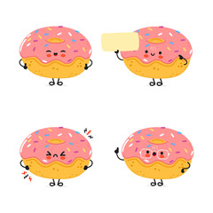 Funny Doughnut characters bundle set. Vector hand drawn doodle style cartoon character illustration icon design. Cute Donut mascot character collection