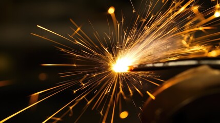 Close up of a gas arc welder creating bright sparks in the air
