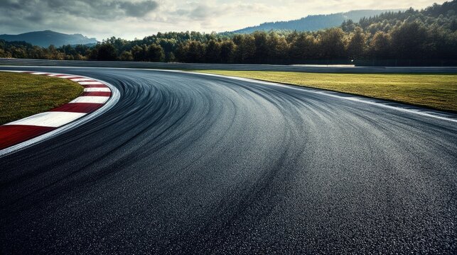 Empty asphalt track featuring a challenging double turn chicane designed for motorsport racing