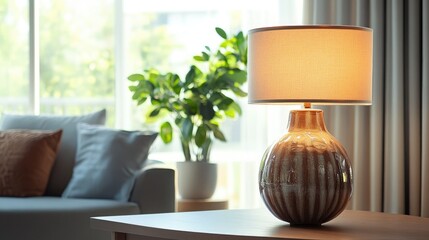 Fototapeta premium A table featuring a vase alongside a lamp